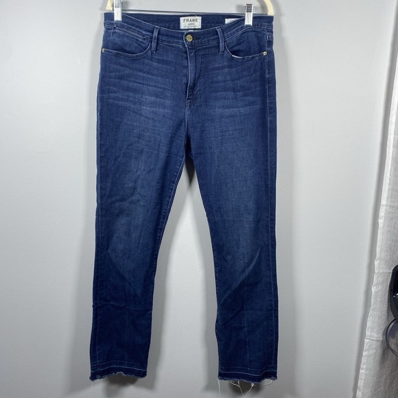 Frame Denim - Frame Le High Straight Jeans Womens 31 Blue Delancy Raw Hem Casual Classic